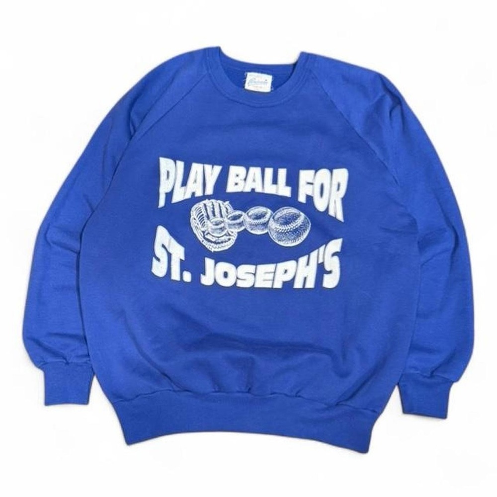 Vintage 80s Pennant Baseball Athletic Blue Sweatshirt Made in Canada